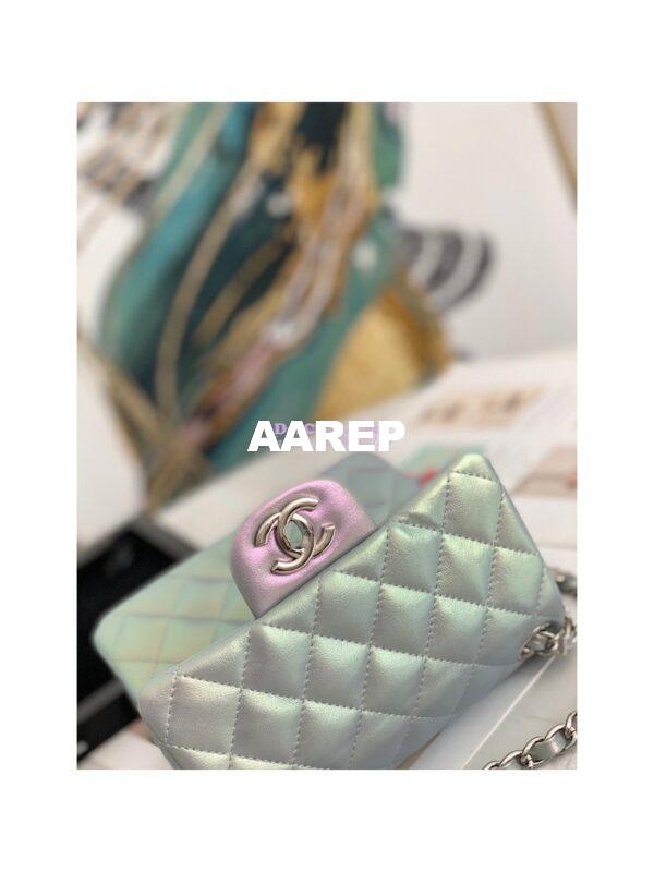 Replica Chanel Mini Classic Flap CF Bag 17cm in Iridescent Lambskin Silver 5