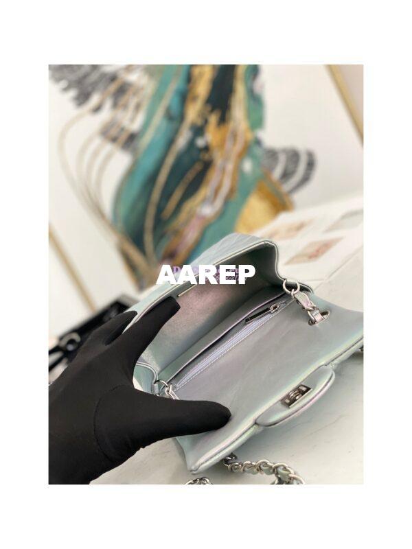 Replica Chanel Mini Classic Flap CF Bag 17cm in Iridescent Lambskin Silver 9