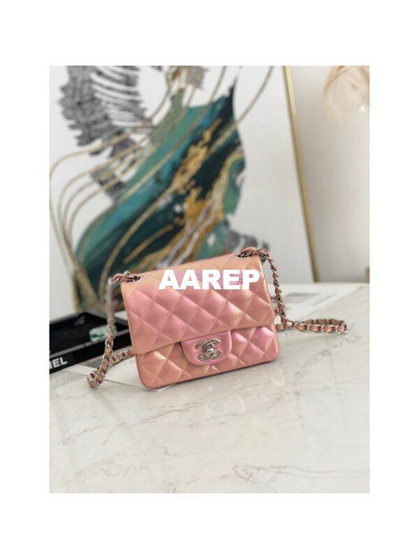 Replica Chanel Mini Classic Flap CF Bag 17cm in Iridescent Lambskin Pink