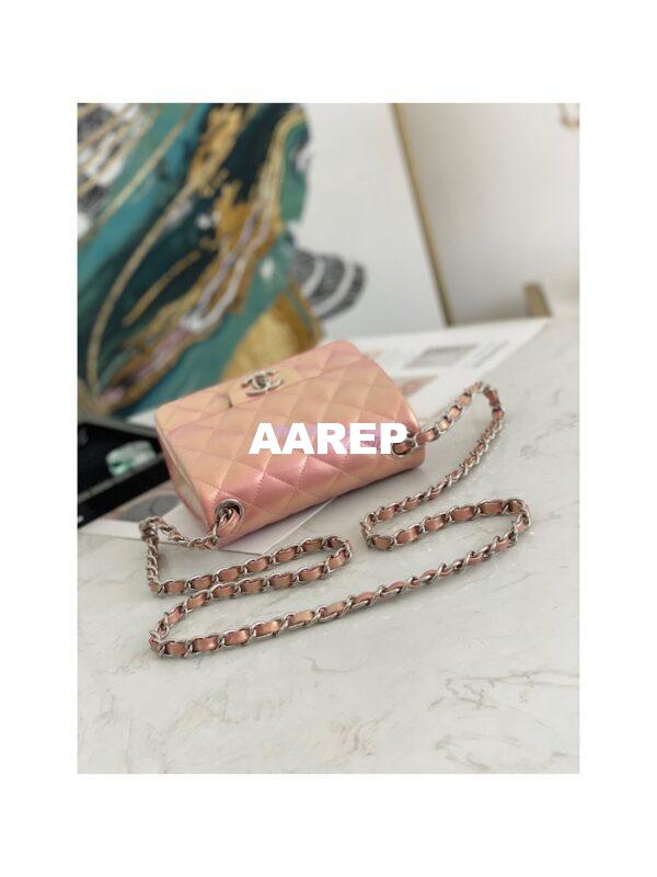 Replica Chanel Mini Classic Flap CF Bag 17cm in Iridescent Lambskin Pink 3