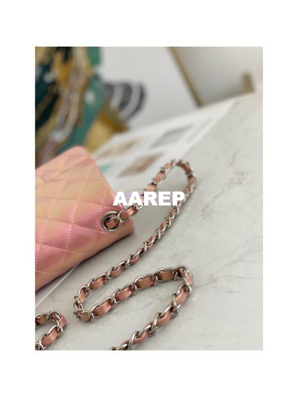 Replica Chanel Mini Classic Flap CF Bag 17cm in Iridescent Lambskin Pink 4