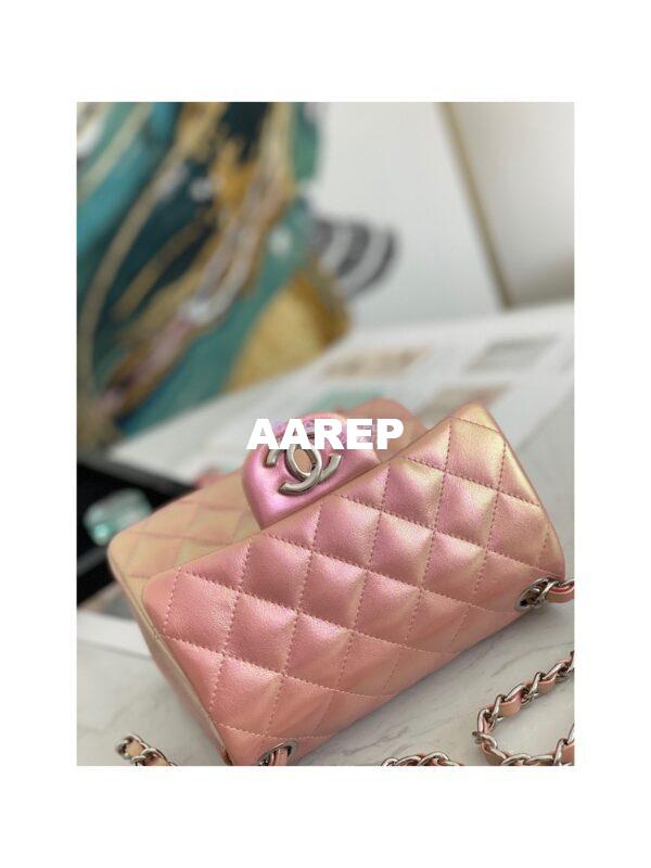 Replica Chanel Mini Classic Flap CF Bag 17cm in Iridescent Lambskin Pink 5