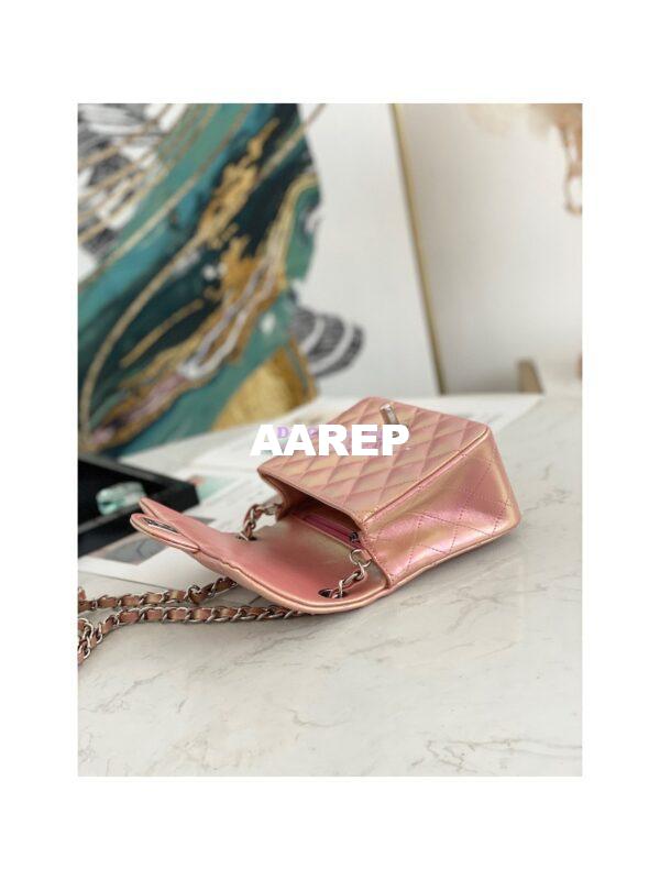 Replica Chanel Mini Classic Flap CF Bag 17cm in Iridescent Lambskin Pink 7