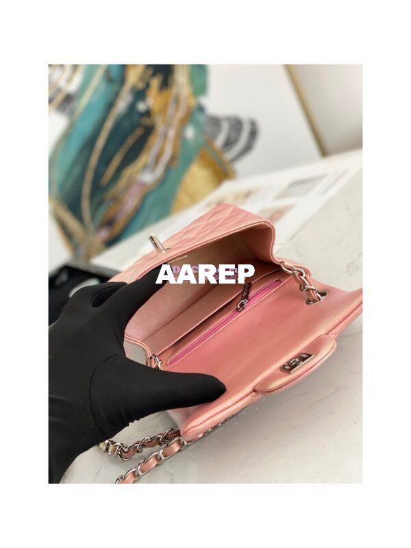 Replica Chanel Mini Classic Flap CF Bag 17cm in Iridescent Lambskin Pink 8