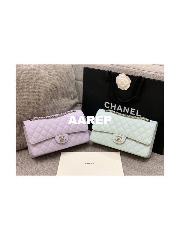 Replica Chanel CF 1112 Quilted Medium Classic Flap Bag in Grained Calfskin Light Blue 3