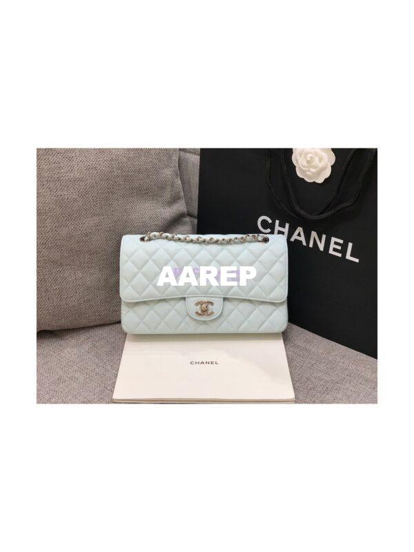 Replica Chanel CF 1112 Quilted Medium Classic Flap Bag in Grained Calfskin Light Blue 4