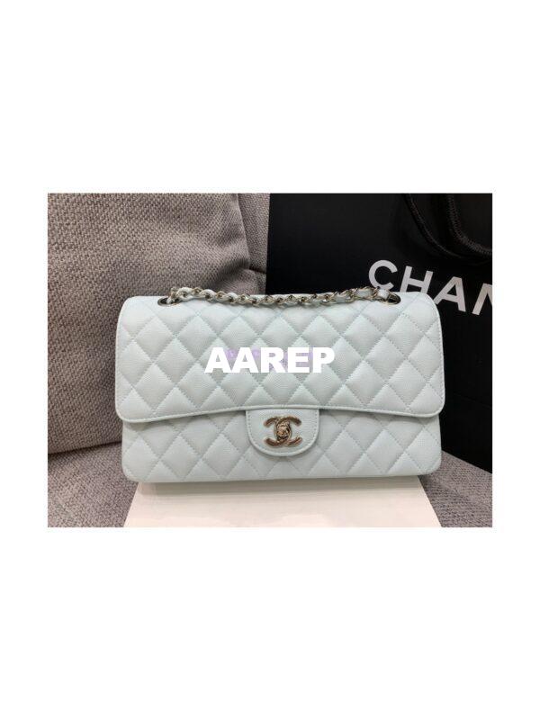 Replica Chanel CF 1112 Quilted Medium Classic Flap Bag in Grained Calfskin Light Blue 5
