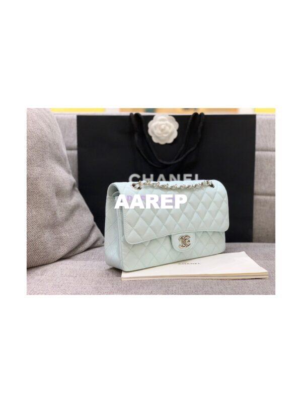 Replica Chanel CF 1112 Quilted Medium Classic Flap Bag in Grained Calfskin Light Blue 6