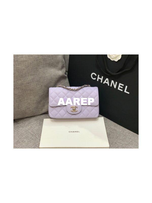 Replica Chanel Quilted Small Classic Flap 20cm Bag Tiny Grainy Caviar with Edge Stitching Light Purple 3