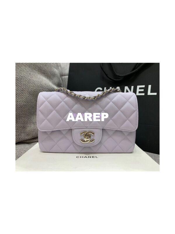 Replica Chanel Quilted Small Classic Flap 20cm Bag Tiny Grainy Caviar with Edge Stitching Light Purple 4
