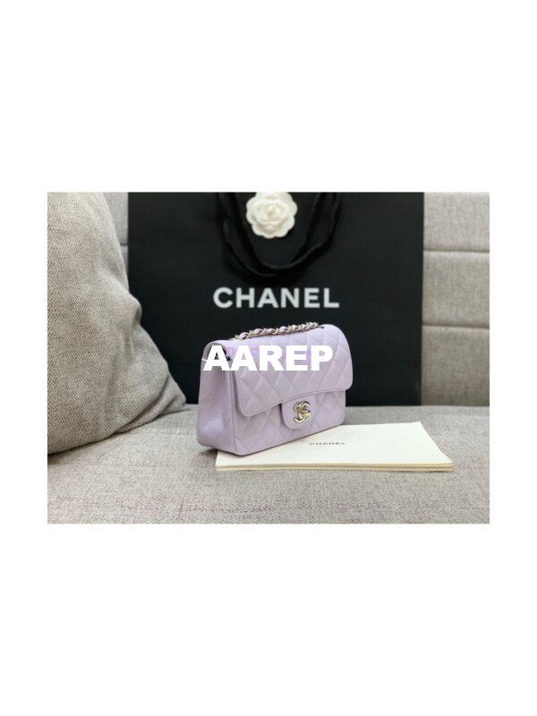 Replica Chanel Quilted Small Classic Flap 20cm Bag Tiny Grainy Caviar with Edge Stitching Light Purple 5