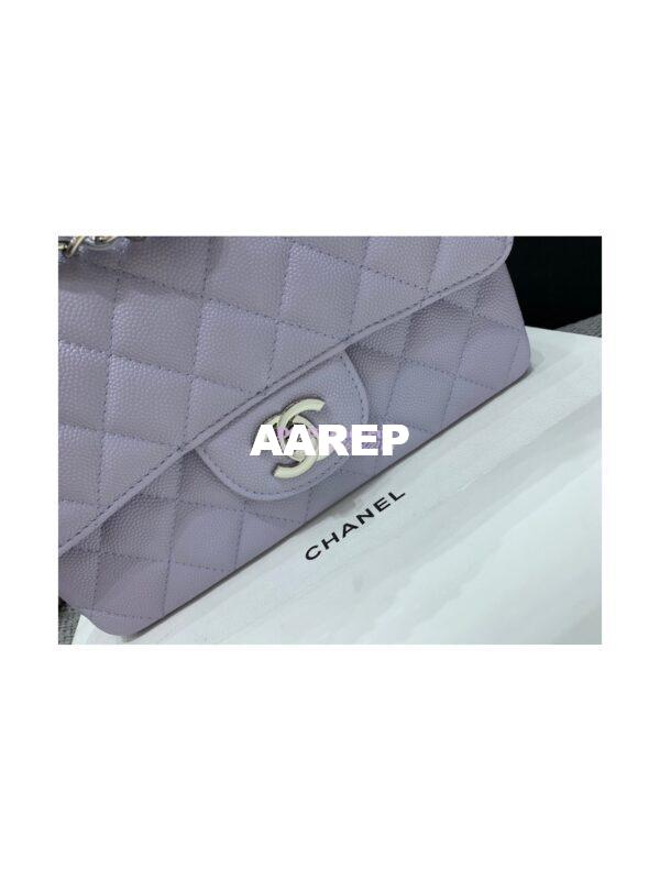 Replica Chanel Quilted Small Classic Flap 20cm Bag Tiny Grainy Caviar with Edge Stitching Light Purple 6