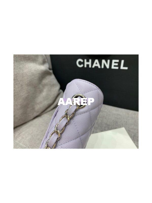 Replica Chanel Quilted Small Classic Flap 20cm Bag Tiny Grainy Caviar with Edge Stitching Light Purple 7