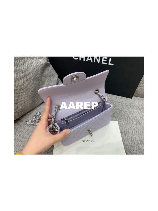 Replica Chanel Quilted Small Classic Flap 20cm Bag Tiny Grainy Caviar with Edge Stitching Light Purple 8