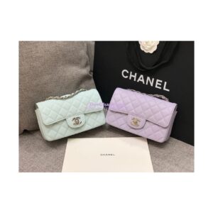 Replica Chanel Quilted Small Classic Flap 20cm Bag Tiny Grainy Caviar with Edge Stitching Light Blue