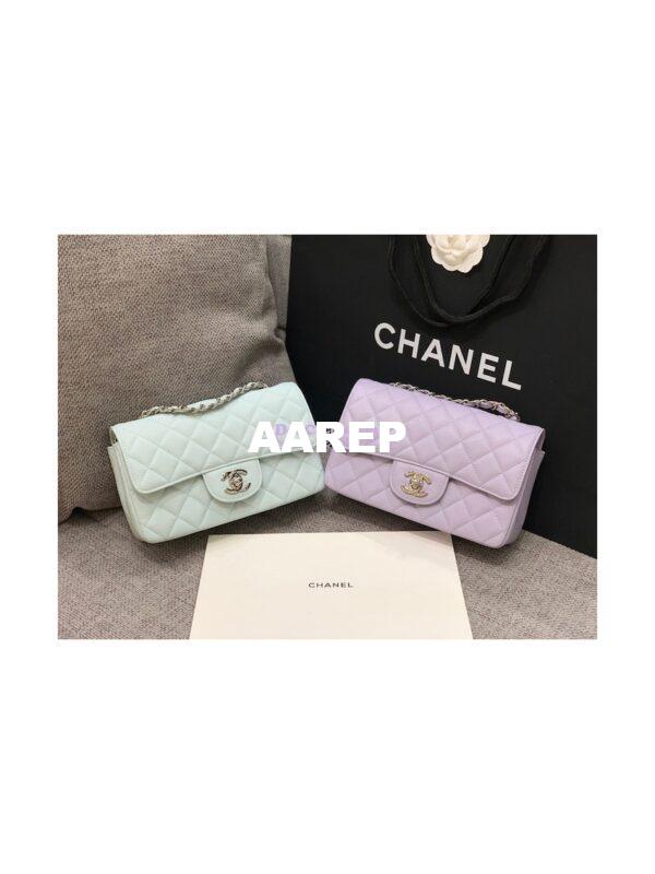 Replica Chanel Quilted Small Classic Flap 20cm Bag Tiny Grainy Caviar with Edge Stitching Light Blue 3
