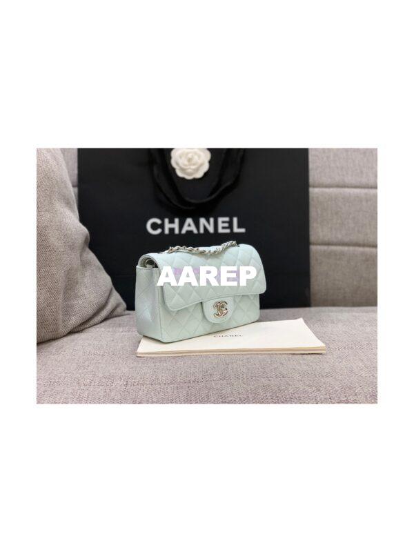 Replica Chanel Quilted Small Classic Flap 20cm Bag Tiny Grainy Caviar with Edge Stitching Light Blue 6