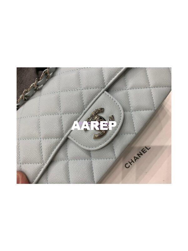 Replica Chanel Quilted Small Classic Flap 20cm Bag Tiny Grainy Caviar with Edge Stitching Light Blue 7