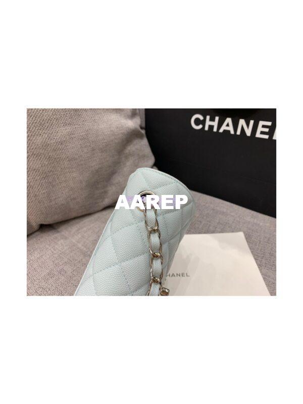 Replica Chanel Quilted Small Classic Flap 20cm Bag Tiny Grainy Caviar with Edge Stitching Light Blue 8