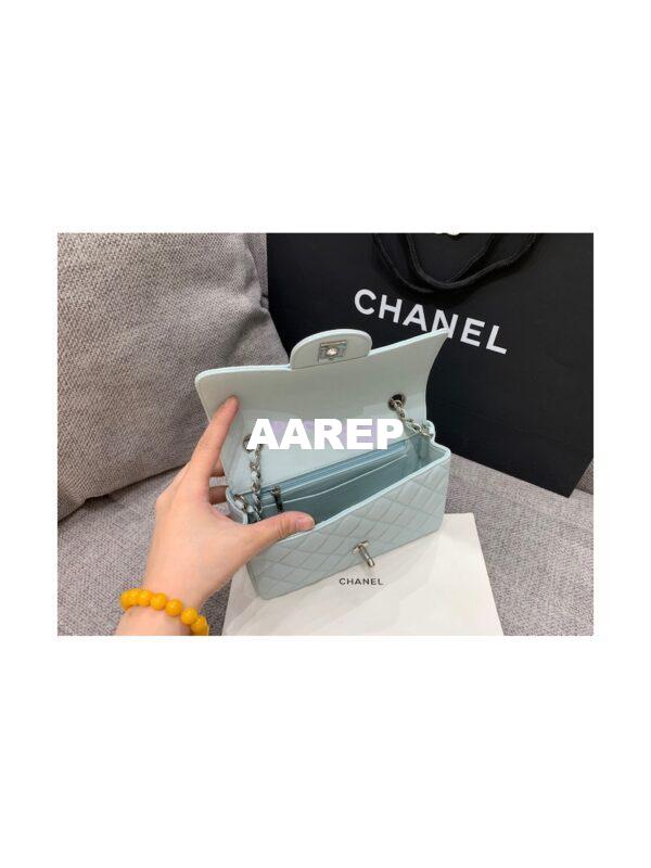 Replica Chanel Quilted Small Classic Flap 20cm Bag Tiny Grainy Caviar with Edge Stitching Light Blue 9