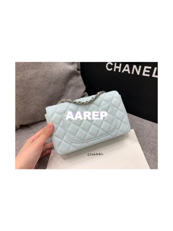 Replica Chanel Quilted Small Classic Flap 20cm Bag Tiny Grainy Caviar with Edge Stitching Light Blue 11