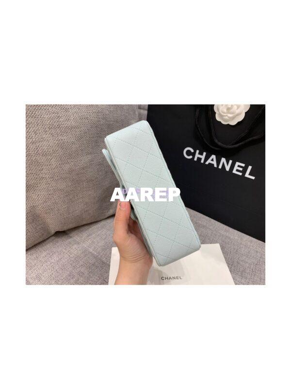 Replica Chanel Quilted Small Classic Flap 20cm Bag Tiny Grainy Caviar with Edge Stitching Light Blue 12