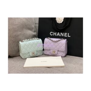 Replica Chanel Quilted Mini Classic Flap Bag Tiny Grainy Caviar with Edge Stitching Light Blue