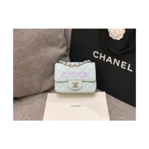 Replica Chanel Quilted Mini Classic Flap Bag Tiny Grainy Caviar with Edge Stitching Light Blue 2