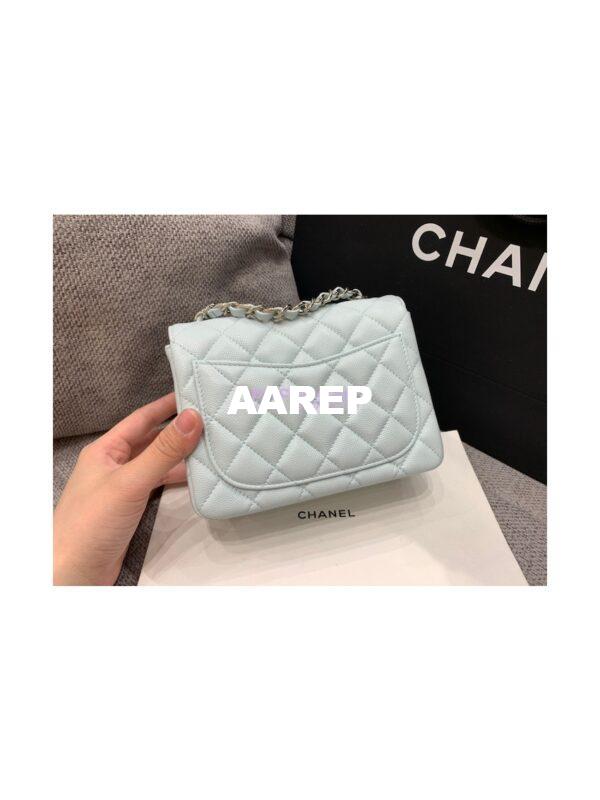 Replica Chanel Quilted Mini Classic Flap Bag Tiny Grainy Caviar with Edge Stitching Light Blue 11