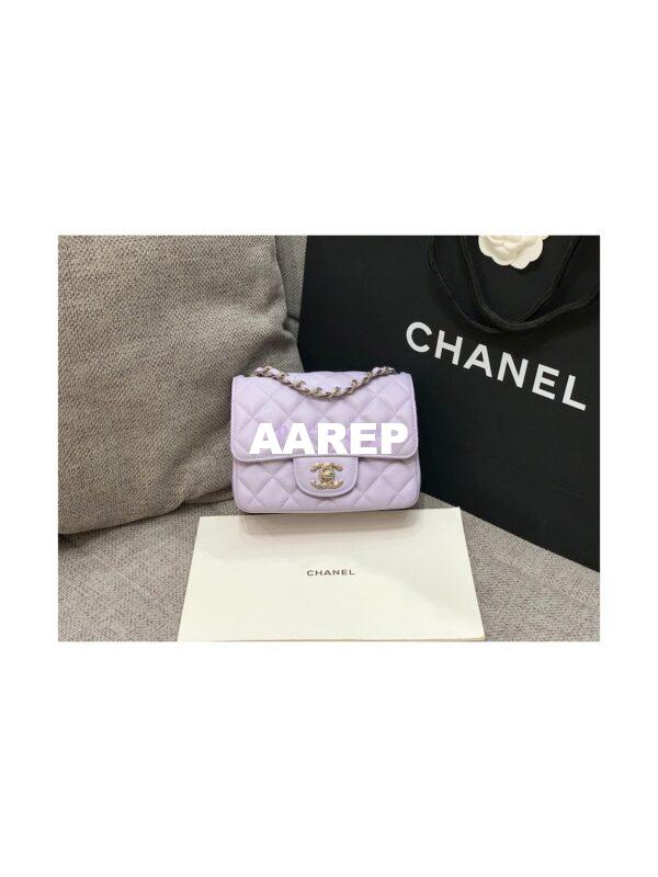 Replica Chanel Quilted Mini Classic Flap Bag Tiny Grainy Caviar with Edge Stitching Light Purple 3