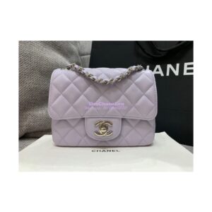 Replica Chanel Quilted Mini Classic Flap Bag Tiny Grainy Caviar with Edge Stitching Light Purple 2