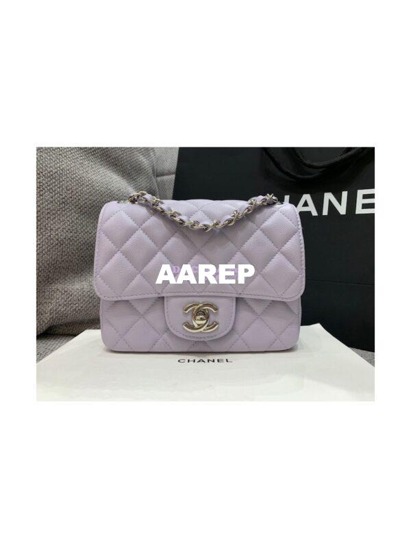 Replica Chanel Quilted Mini Classic Flap Bag Tiny Grainy Caviar with Edge Stitching Light Purple 4
