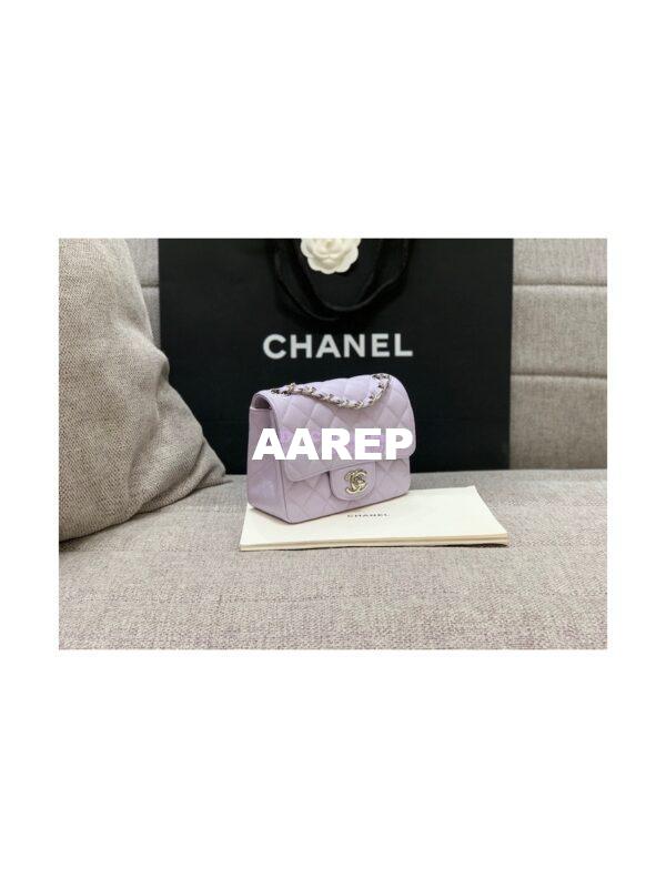 Replica Chanel Quilted Mini Classic Flap Bag Tiny Grainy Caviar with Edge Stitching Light Purple 5