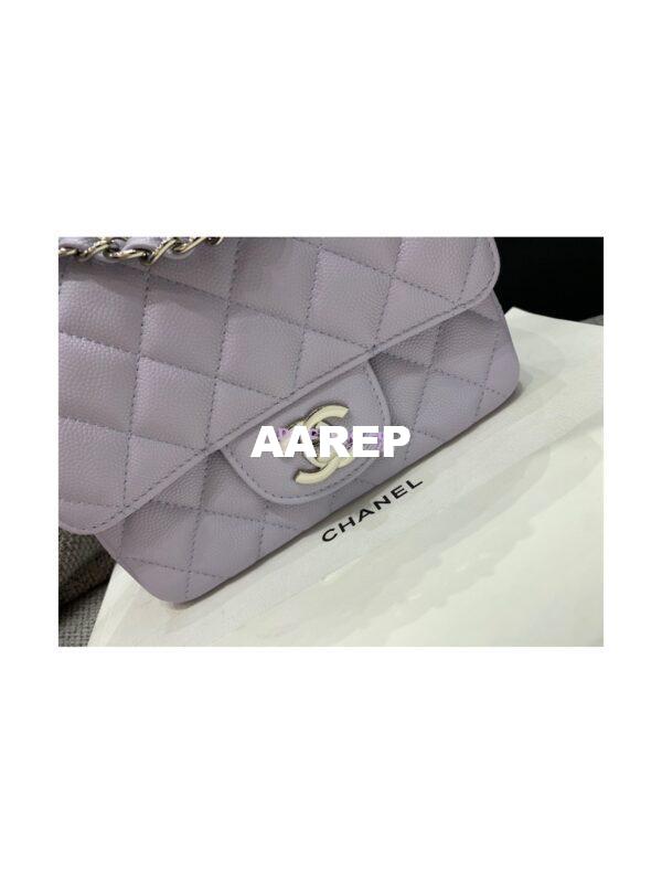 Replica Chanel Quilted Mini Classic Flap Bag Tiny Grainy Caviar with Edge Stitching Light Purple 6