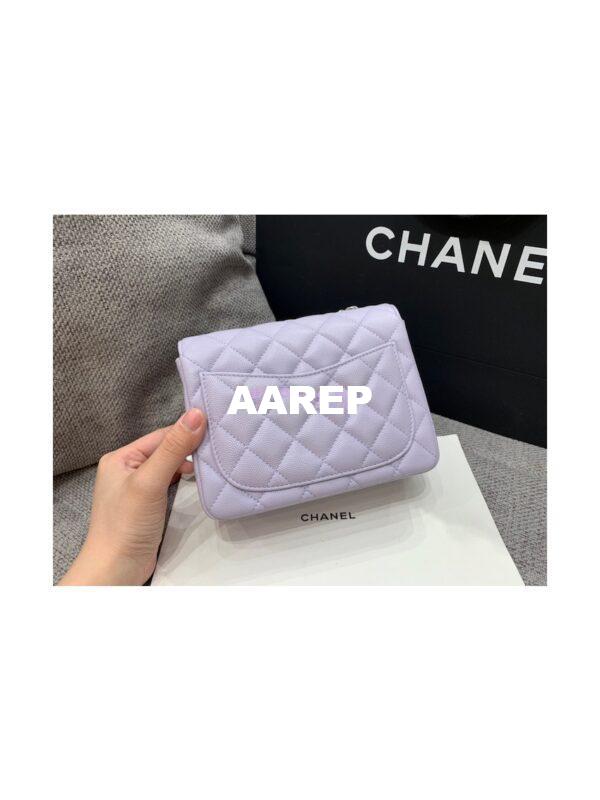 Replica Chanel Quilted Mini Classic Flap Bag Tiny Grainy Caviar with Edge Stitching Light Purple 10