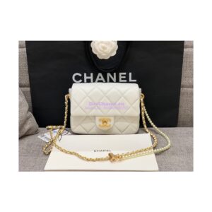 Replica Chanel Mini Flap Bag in Lambskin with Pearls Chain AS2855 White 2