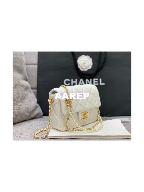 Replica Chanel Mini Flap Bag in Lambskin with Pearls Chain AS2855 White 6