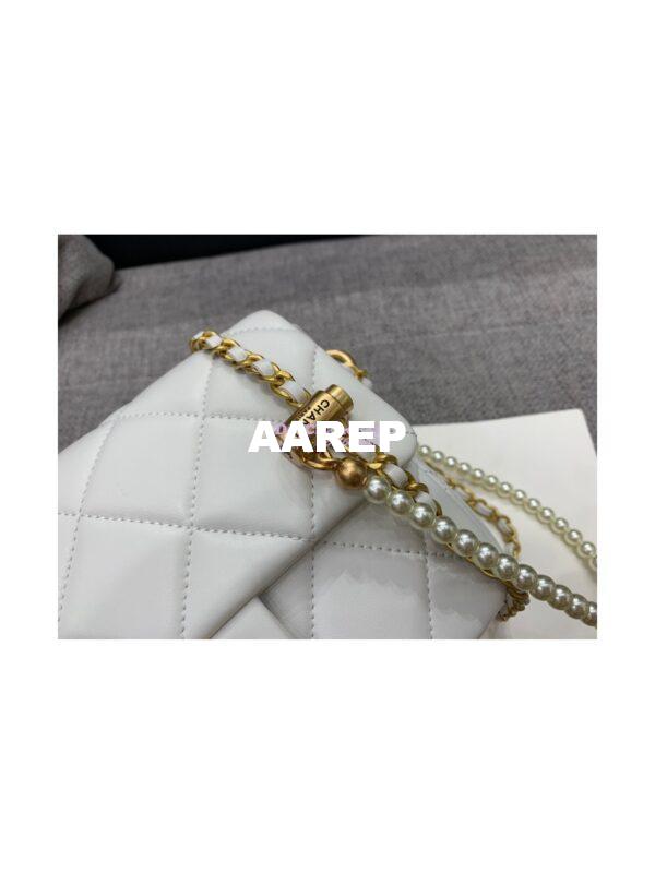 Replica Chanel Mini Flap Bag in Lambskin with Pearls Chain AS2855 White 7