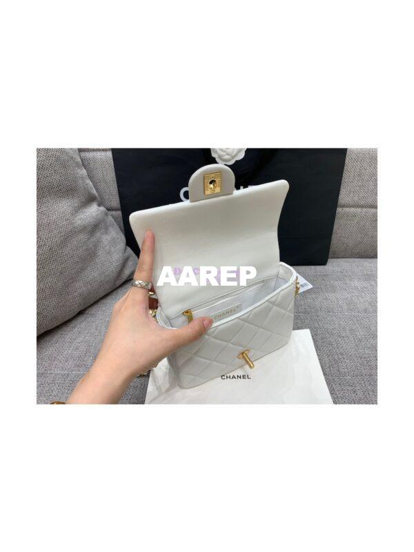 Replica Chanel Mini Flap Bag in Lambskin with Pearls Chain AS2855 White 8