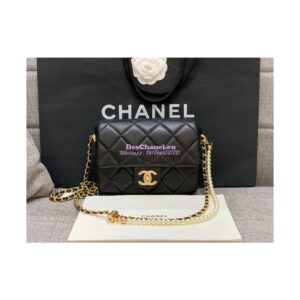 Replica Chanel Mini Flap Bag in Lambskin with Pearls Chain AS2855 Black