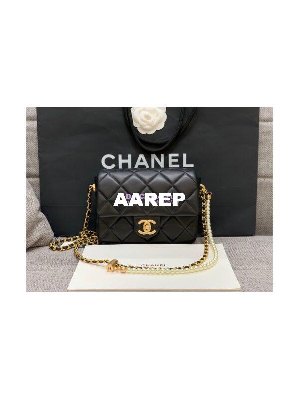 Replica Chanel Mini Flap Bag in Lambskin with Pearls Chain AS2855 Black 3