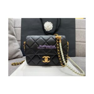 Replica Chanel Mini Flap Bag in Lambskin with Pearls Chain AS2855 Black 2