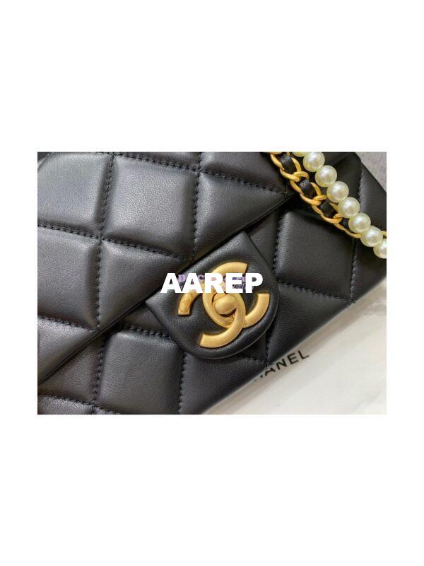 Replica Chanel Mini Flap Bag in Lambskin with Pearls Chain AS2855 Black 5