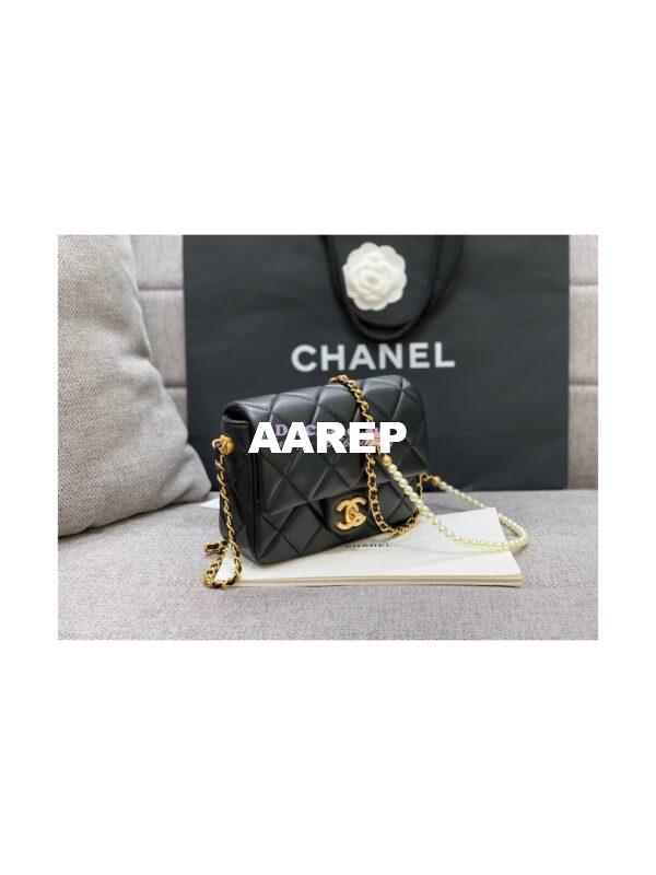 Replica Chanel Mini Flap Bag in Lambskin with Pearls Chain AS2855 Black 7