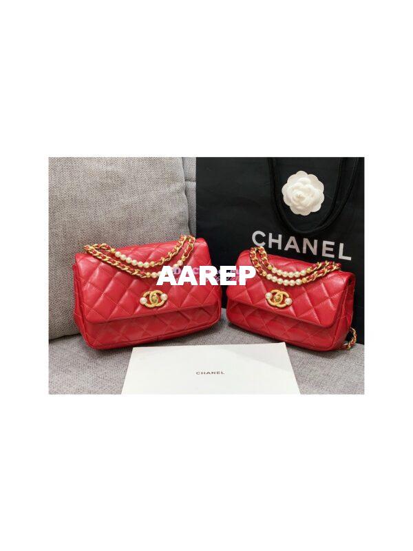 Replica Chanel Mini Pearl Flap Bag AS3000 AS3001 in Red Calfskin 3