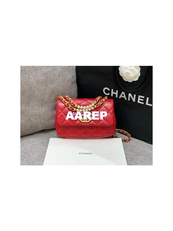 Replica Chanel Mini Pearl Flap Bag AS3000 AS3001 in Red Calfskin 4