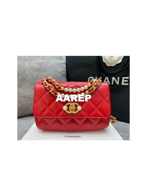 Replica Chanel Mini Pearl Flap Bag AS3000 AS3001 in Red Calfskin 5