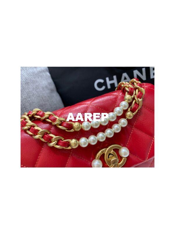 Replica Chanel Mini Pearl Flap Bag AS3000 AS3001 in Red Calfskin 7