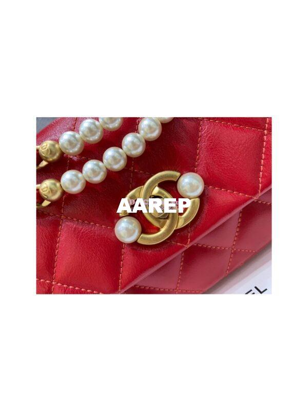 Replica Chanel Mini Pearl Flap Bag AS3000 AS3001 in Red Calfskin 8