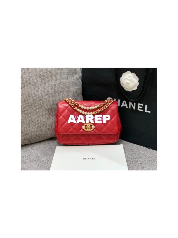 Replica Chanel Mini Pearl Flap Bag AS3000 AS3001 in Red Calfskin 13